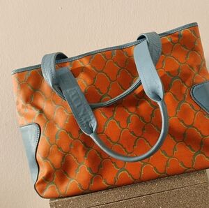 Stylish J.McLaughlin Structured Coral and Light Blue Women's Tote Bag